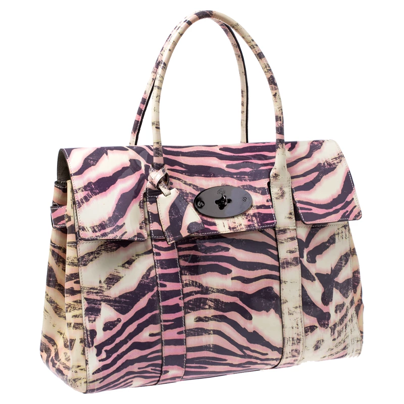 Mulberry Multicolor Tiger Print Patent Leather Medium Bayswater Satchel For Women - Image 3