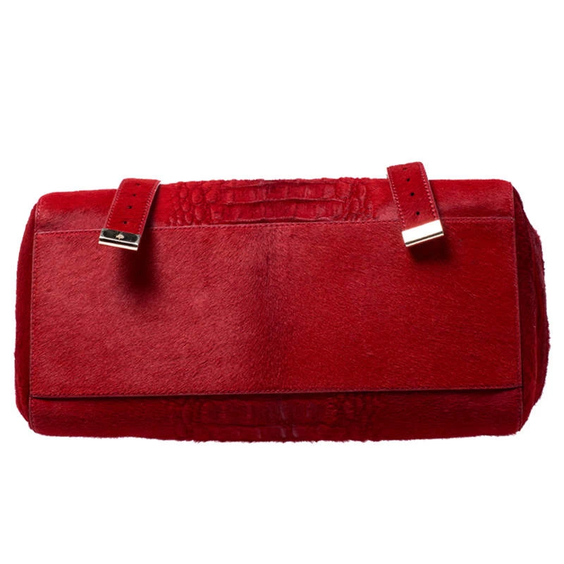 Mulberry Red Croc Embossed Calfhair Alexa Satchel For Women - Image 6