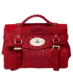 Mulberry Red Croc Embossed Calfhair Alexa Satchel For Women