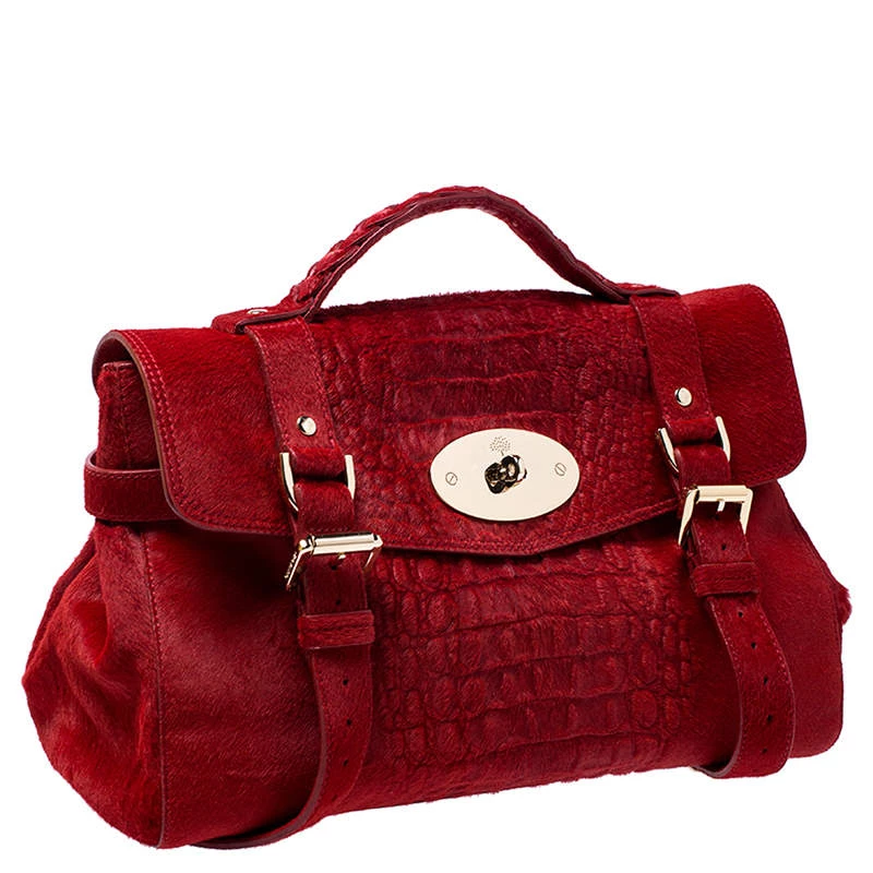 Mulberry Red Croc Embossed Calfhair Alexa Satchel For Women - Image 3