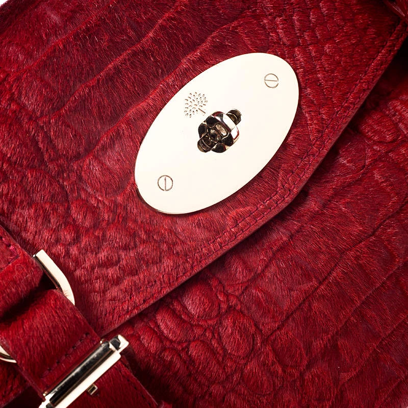 Mulberry Red Croc Embossed Calfhair Alexa Satchel For Women - Image 5