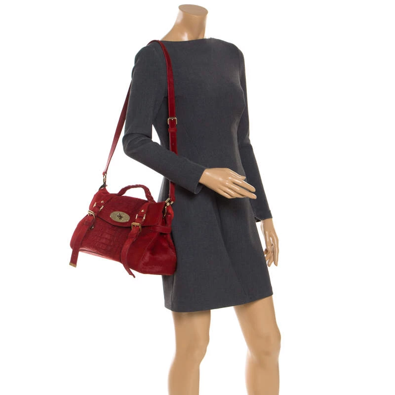 Mulberry Red Croc Embossed Calfhair Alexa Satchel For Women - Image 2