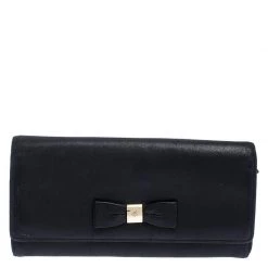 Mulberry Black Leather Bow Continental Wallet For Women