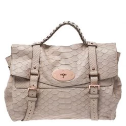 Mulberry Cream Python Embossed Leather Oversized Alexa Satchel For Women