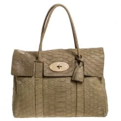 Mulberry Olive Green Python Embossed Leather Bayswater Satchel For Women