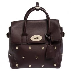 Mulberry Burgundy Leather Cara Delevigne Studded Convertible Satchel For Women