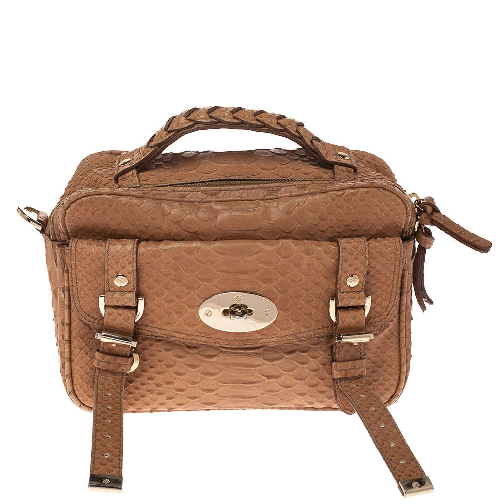 Mulberry Light Brown Python Embossed Leather Alexa Camera Bag For Women