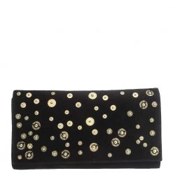 Mulberry Black Suede Studded Flap Clutch For Women