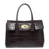 Mulberry Dark Brown Croc Embossed Leather Bayswater Satchel For Women