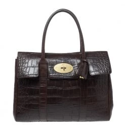 Mulberry Dark Brown Croc Embossed Leather Bayswater Satchel For Women