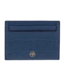 Mulberry Blue Croc Embossed Leather Card Holder For Women