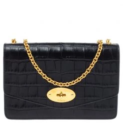 Mulberry Black Croc Embossed Leather Small Darley Crossbody Bag For Women