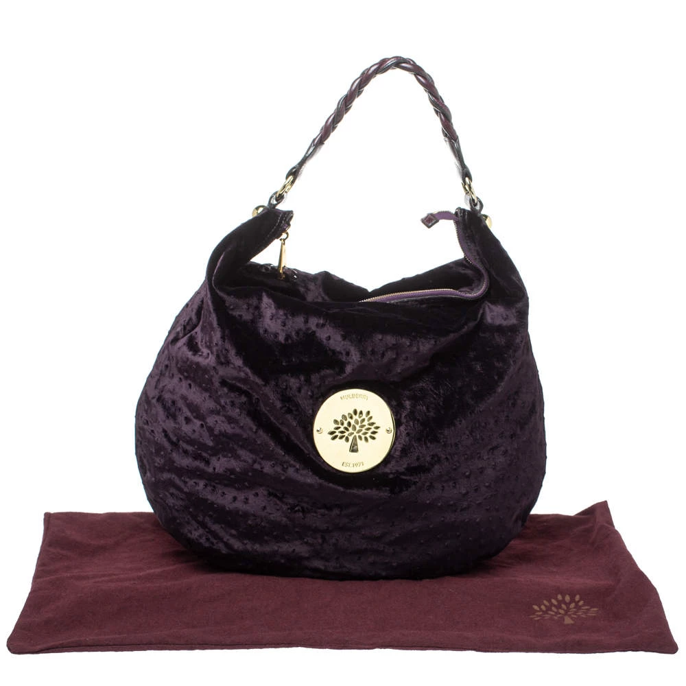 Mulberry Dark Plum Ostrich Embossed Velvet Daria Hobo For Women - Image 9