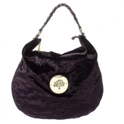 Mulberry Dark Plum Ostrich Embossed Velvet Daria Hobo For Women