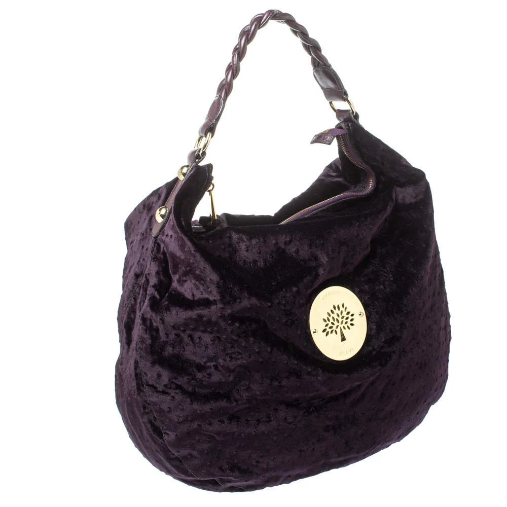 Mulberry Dark Plum Ostrich Embossed Velvet Daria Hobo For Women - Image 3