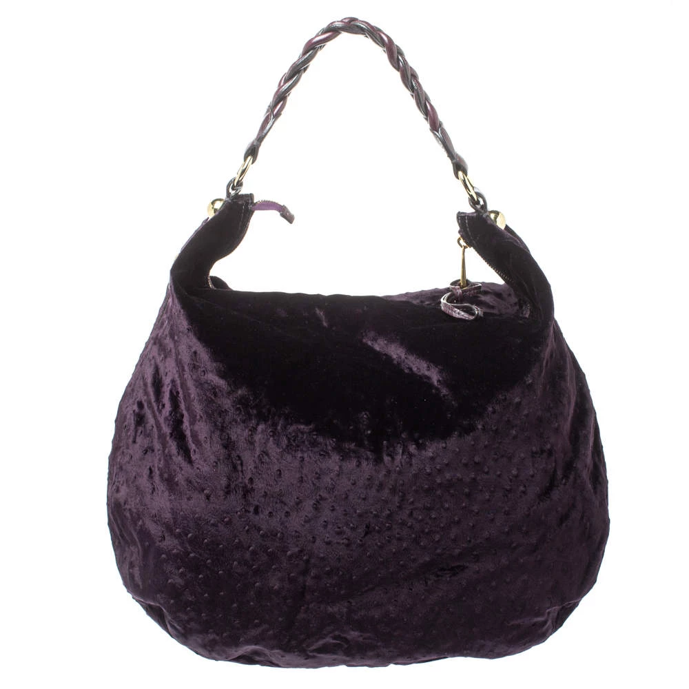 Mulberry Dark Plum Ostrich Embossed Velvet Daria Hobo For Women - Image 4