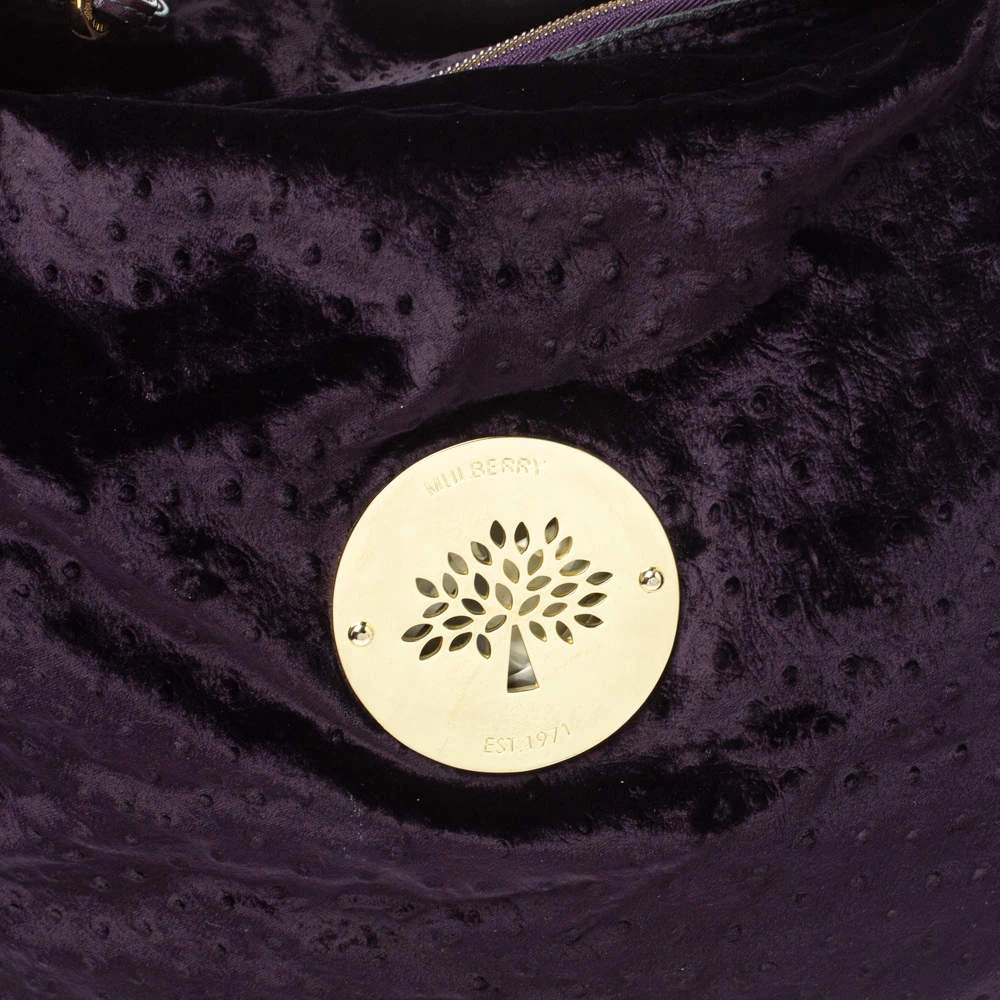 Mulberry Dark Plum Ostrich Embossed Velvet Daria Hobo For Women - Image 5