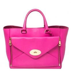 Mulberry Fuchsia Leather Large Willow Tote For Women