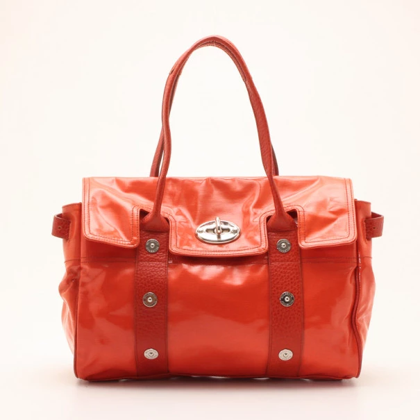 Mulberry Orange Patent Studded Bayswater Bag For Women