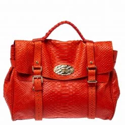 Mulberry Orange Python Embossed Leather Oversized Alexa Satchel For Women