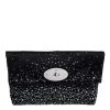 Mulberry Black Satin Embellished Clemmie Foldover Clutch For Women