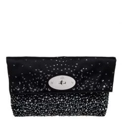 Mulberry Black Satin Embellished Clemmie Foldover Clutch For Women