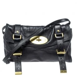 Mulberry Black Leather Alexa Flap Shoulder Bag For Women