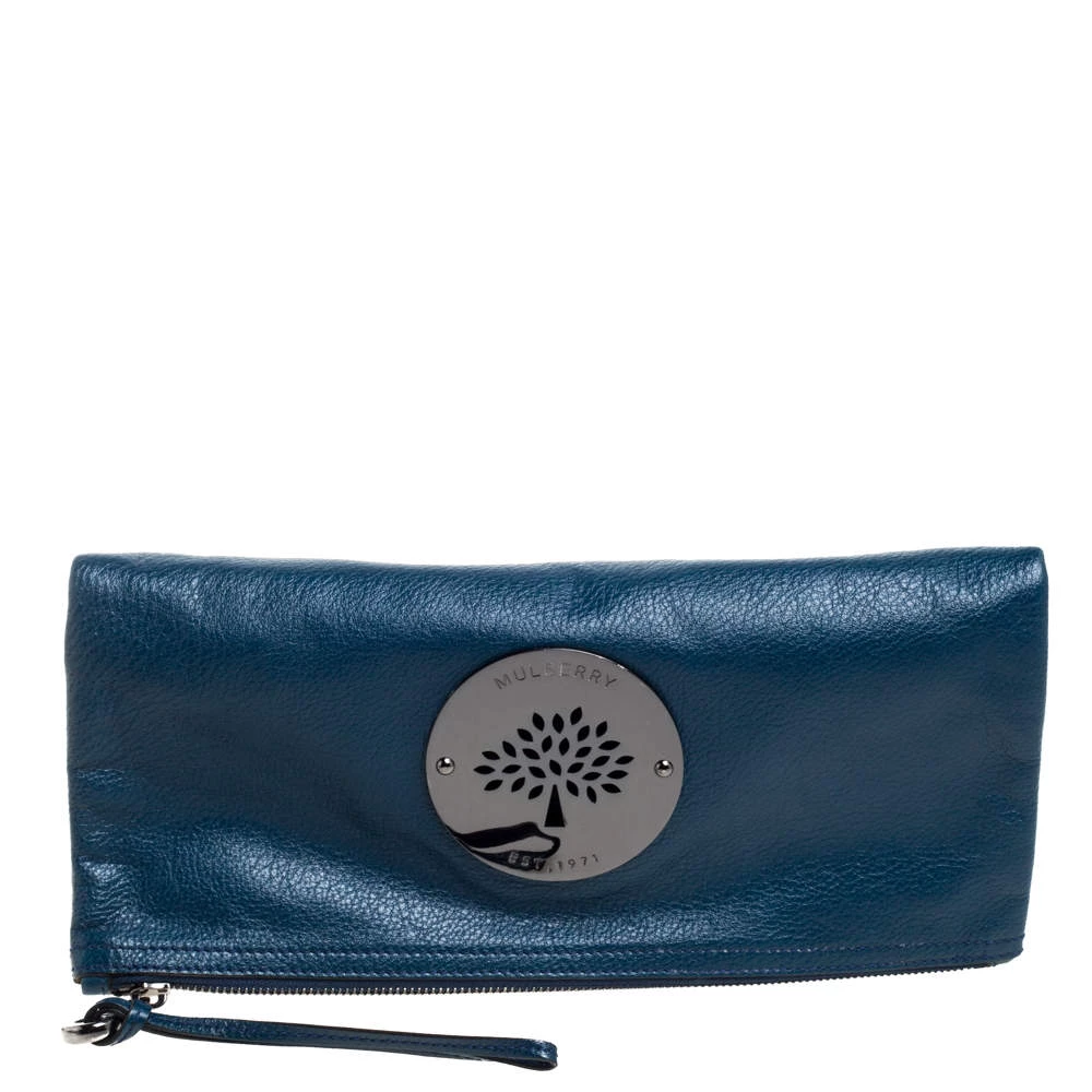 Mulberry Dark Teal Leather Daria Fold Over Clutch For Women