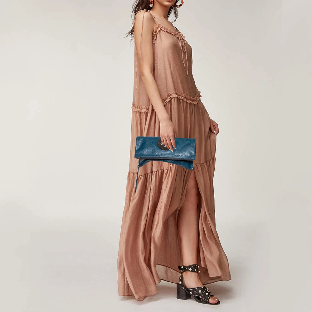 Mulberry Dark Teal Leather Daria Fold Over Clutch For Women - Image 2