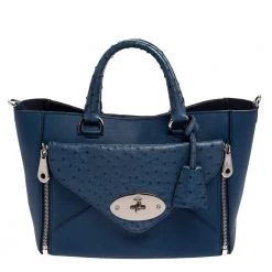 Mulberry Blue Leather And Ostrich Willow Tote For Women