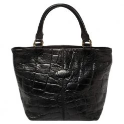 Mulberry Black Croc Embossed Leather Tote For Women
