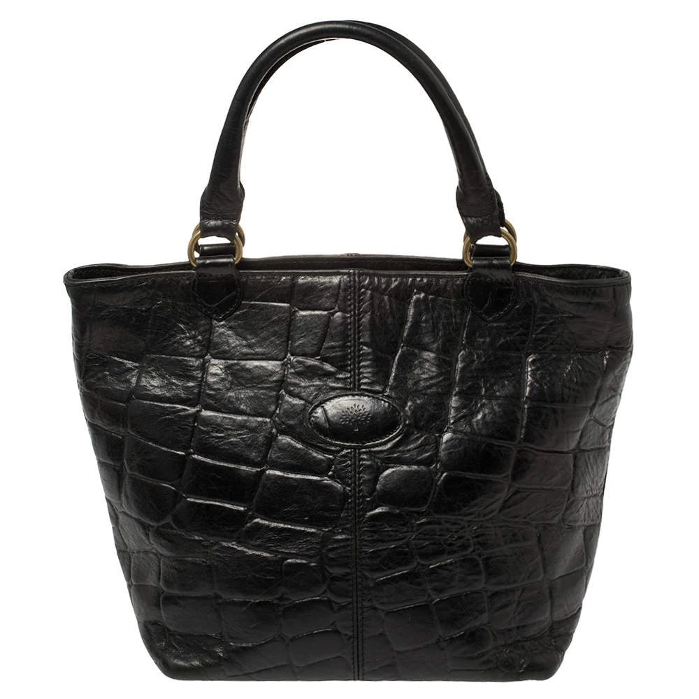 Mulberry Black Croc Embossed Leather Tote For Women