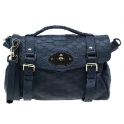 Mulberry Blue Pebbled Snake Print Alexa Shoulder Bag For Women