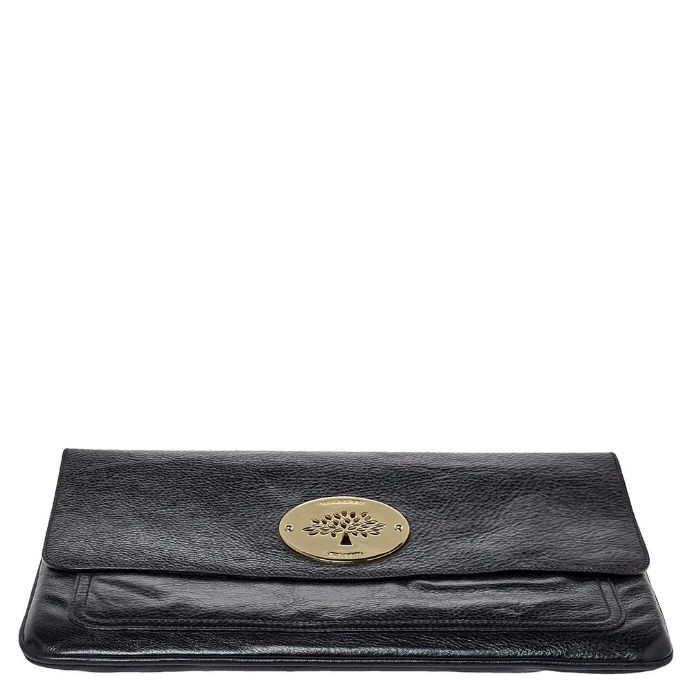 Mulberry Black Leather Oversized Clutch For Women - Image 6
