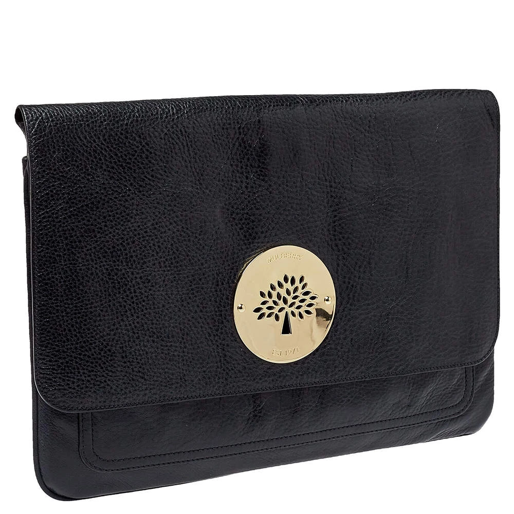 Mulberry Black Leather Oversized Clutch For Women - Image 3