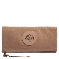 Mulberry Rose Gold Shimmer Nubuck Leather Daria Fold Over Clutch For Women