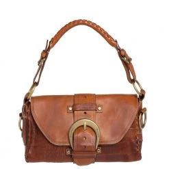 Mulberry Brown Leather Buckle Flap Top Handle Bag For Women