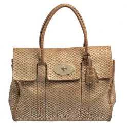 Mulberry Brown/Gold Snakeskin Effect Suede Bayswater Satchel For Women