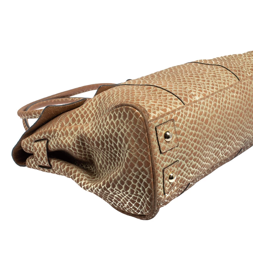 Mulberry Brown/Gold Snakeskin Effect Suede Bayswater Satchel For Women - Image 15