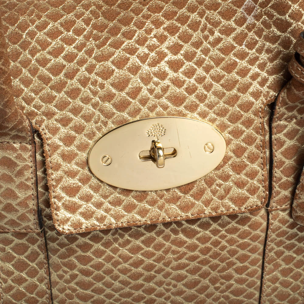 Mulberry Brown/Gold Snakeskin Effect Suede Bayswater Satchel For Women - Image 5