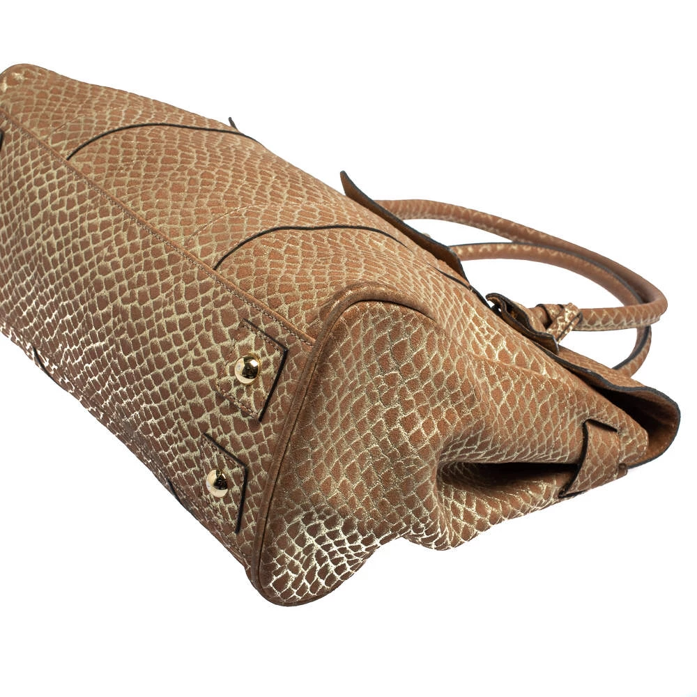 Mulberry Brown/Gold Snakeskin Effect Suede Bayswater Satchel For Women - Image 16