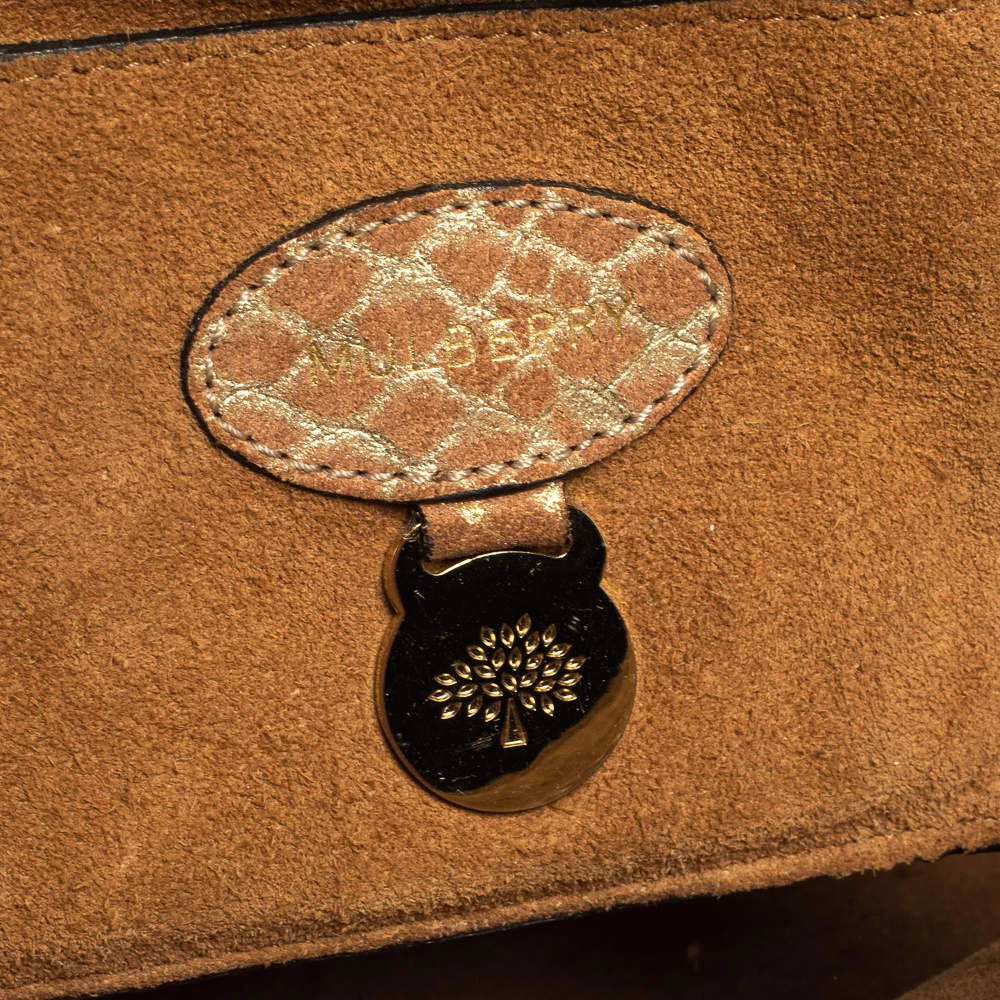 Mulberry Brown/Gold Snakeskin Effect Suede Bayswater Satchel For Women - Image 13