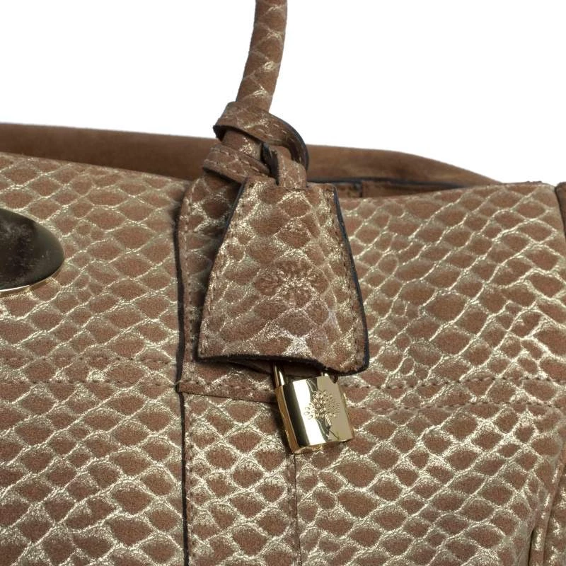 Mulberry Brown/Gold Snakeskin Effect Suede Bayswater Satchel For Women - Image 8
