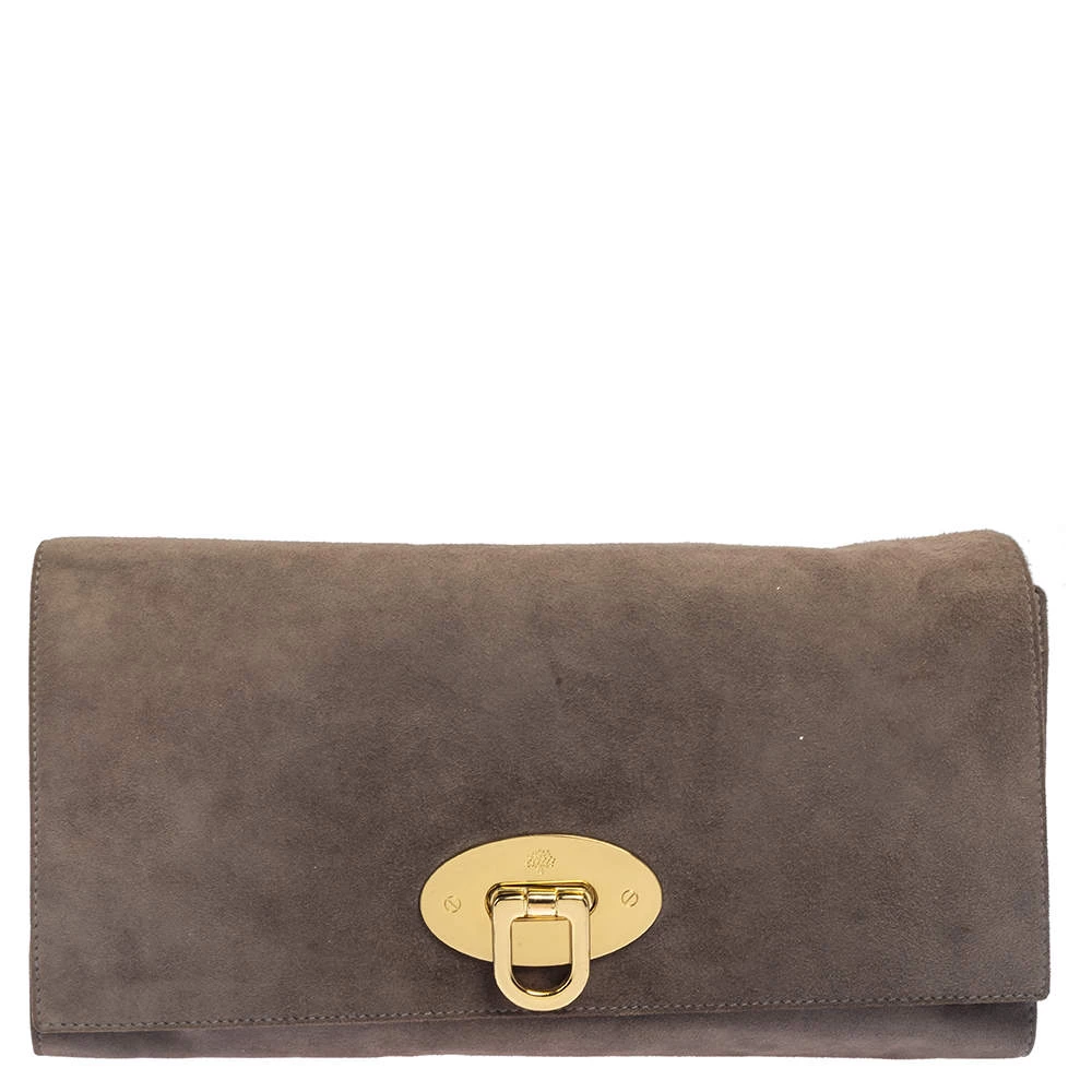 Mulberry Grey Suede Oversized Ava Clutch For Women