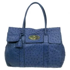 Mulberry Blue Ostrich Leather Bayswater Satchel Bag For Women