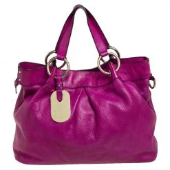 Mulberry Magenta Leather Metal Plate Charm Shoulder Bag For Women