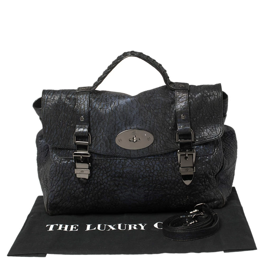 Mulberry Metallic Blue/Black Textured Leather Alexa Satchel For Women - Image 10