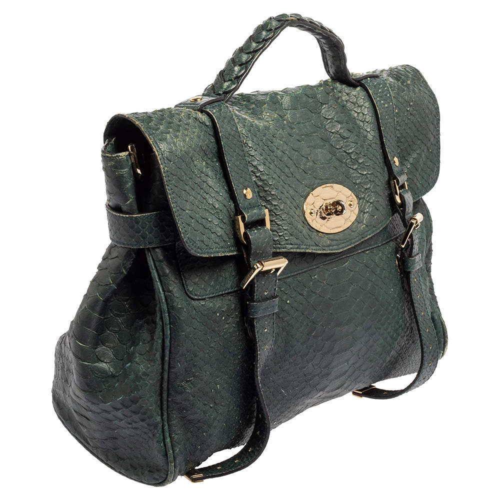 Mulberry Dark Teal Green Python Embossed Leather Oversized Alexa Satchel For Women - Image 3