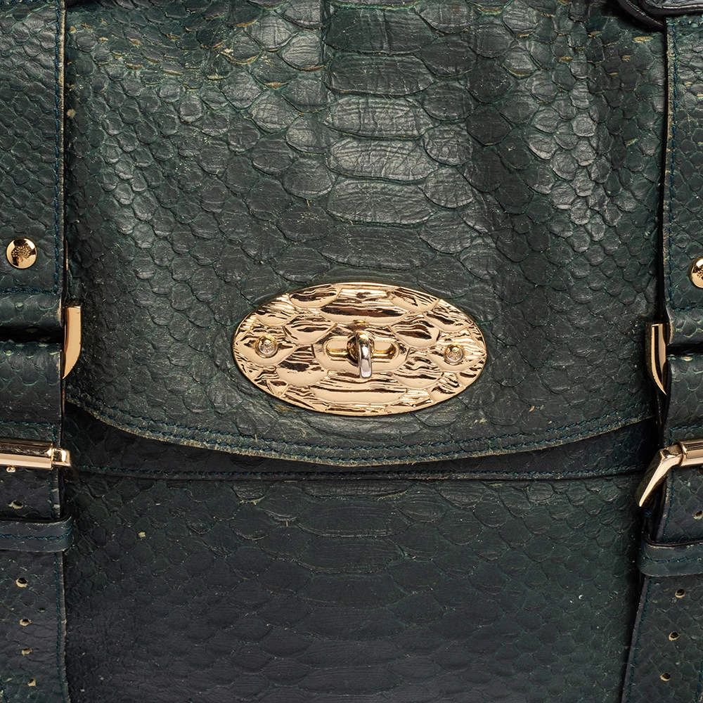 Mulberry Dark Teal Green Python Embossed Leather Oversized Alexa Satchel For Women - Image 5