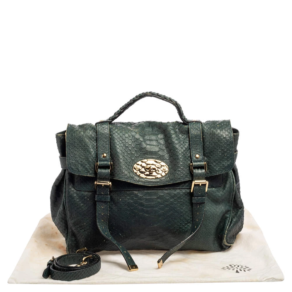 Mulberry Dark Teal Green Python Embossed Leather Oversized Alexa Satchel For Women - Image 10